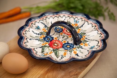 Blue Rose Polish Pottery Floral Butterfly Egg Plate