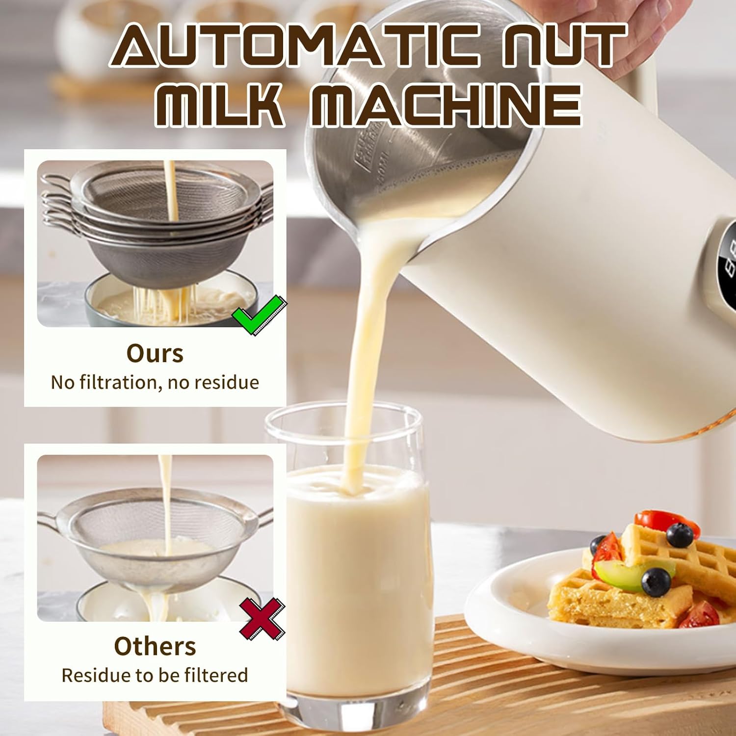 Automatic Nut Milk Maker Blender, 22oz Soy Milk Maker, Nut Milk Maker Machine with Self-Cleaning/Delay Start/Boil Water for Homemade Almond, Oat, Juice & Smoothie, Plant Milks Non Dairy Beverages