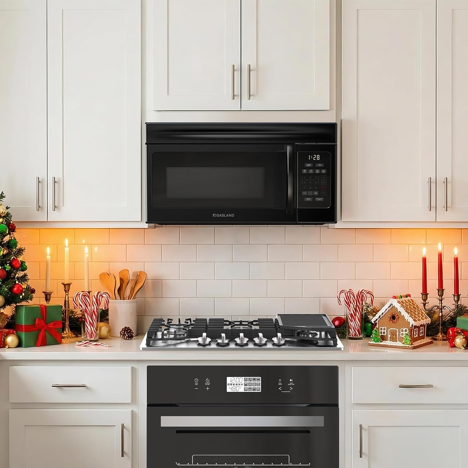 GASLAND 30 Inch Over the Range Microwave Oven, 1.7 Cu.ft Over Stove Microwave, 1000W with 10 Power Levels, Sensor Cooking, One Touch Cooking, 300 CFM, LED Lights, Black Microwave for Kitchen