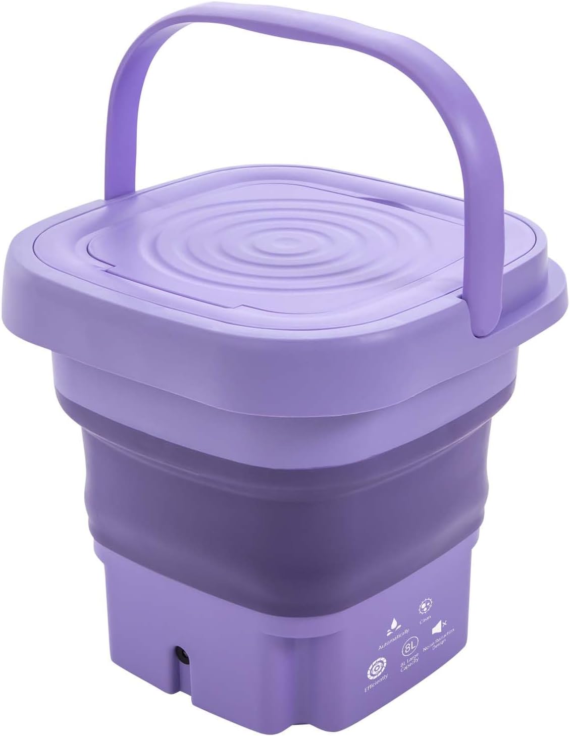 YIYIBYUS Portable Mini Washing Machine, Top Load, Purple, 8L, 110V, 51dB, Foldable, 3 Cycles, 4.85 lbs