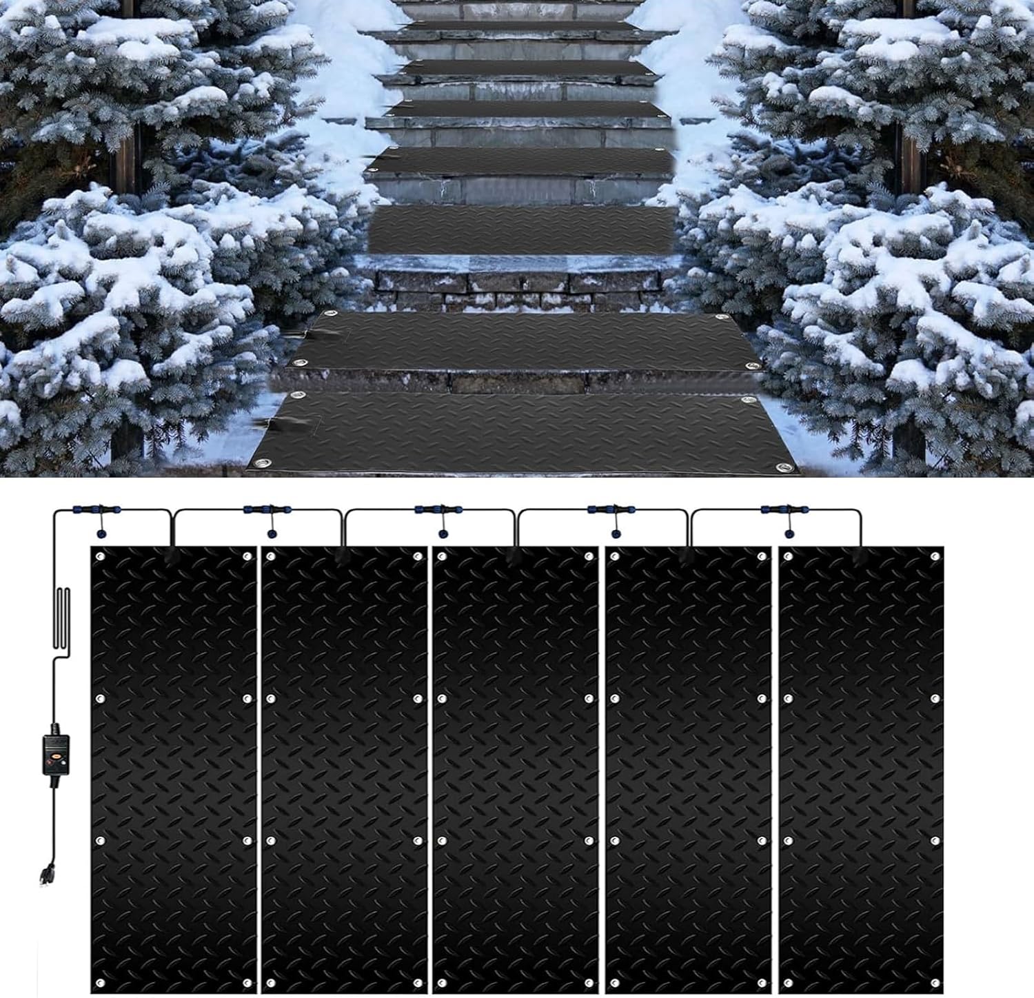 Heated Snow Melting Mats for Stairs,Roof Heated Outdoor Mats Non-Slip Winter Outdoor Snow Mat,Winter Removal and Ice Melt Products，outdoor heating mat for winter snow removal(5 Pcs,30x150cm/12x60in)
