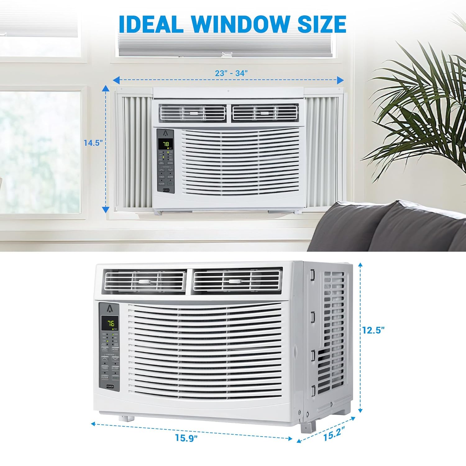 Window-Mounted Air Conditioner 6000 BTU, AC Unit Cools Up to 300 Sq. Ft., Window AC Unit with Remote Control, Quiet Operation, Effortless Temperature Control, 3 Fan Speeds, Auto Restart, White