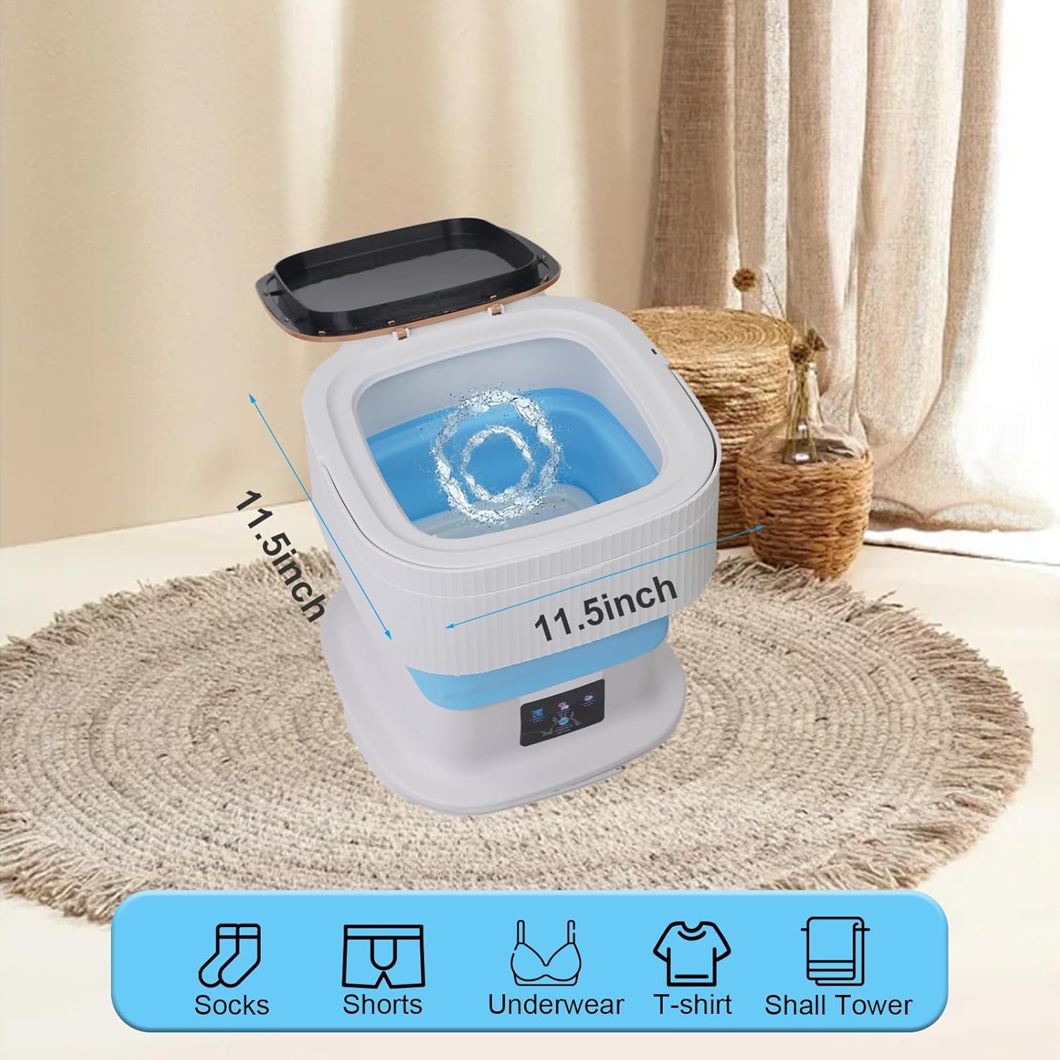 18L Portable Washing Machine, Foldable Mini Washer with 3 Modes, Small Laundry Washer for Clothes, Underwear, Apartments and Travel (Blue)