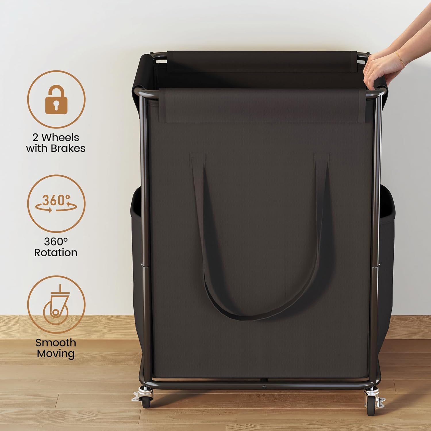 Homeiju 180L Large Laundry Hamper with Wheels, Rolling Laundry Basket with Metal Frame and Removable Bag Design, Dirty Clothes Laundry Cart for Bathroom, Dorm Room, Laundry Room, Black