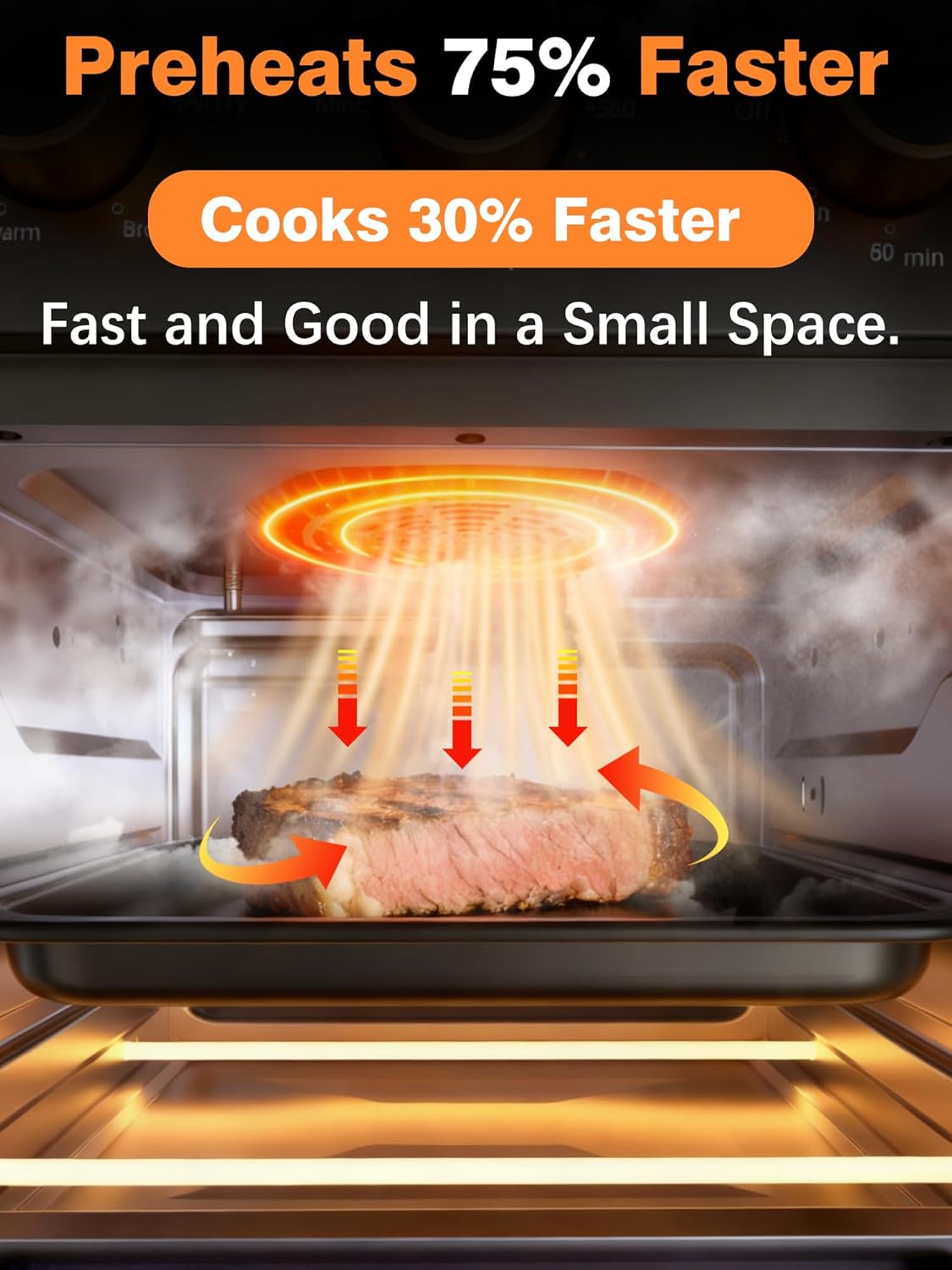 OUNIN Air Fryer & Toaster Oven with Steam Infusion, 12L Compact, Countertop Friendly, Fast Preheat with Bake, Convection Bake, Grill, Broil and Warm Options, 60-Minute Timer, Stainless Steel