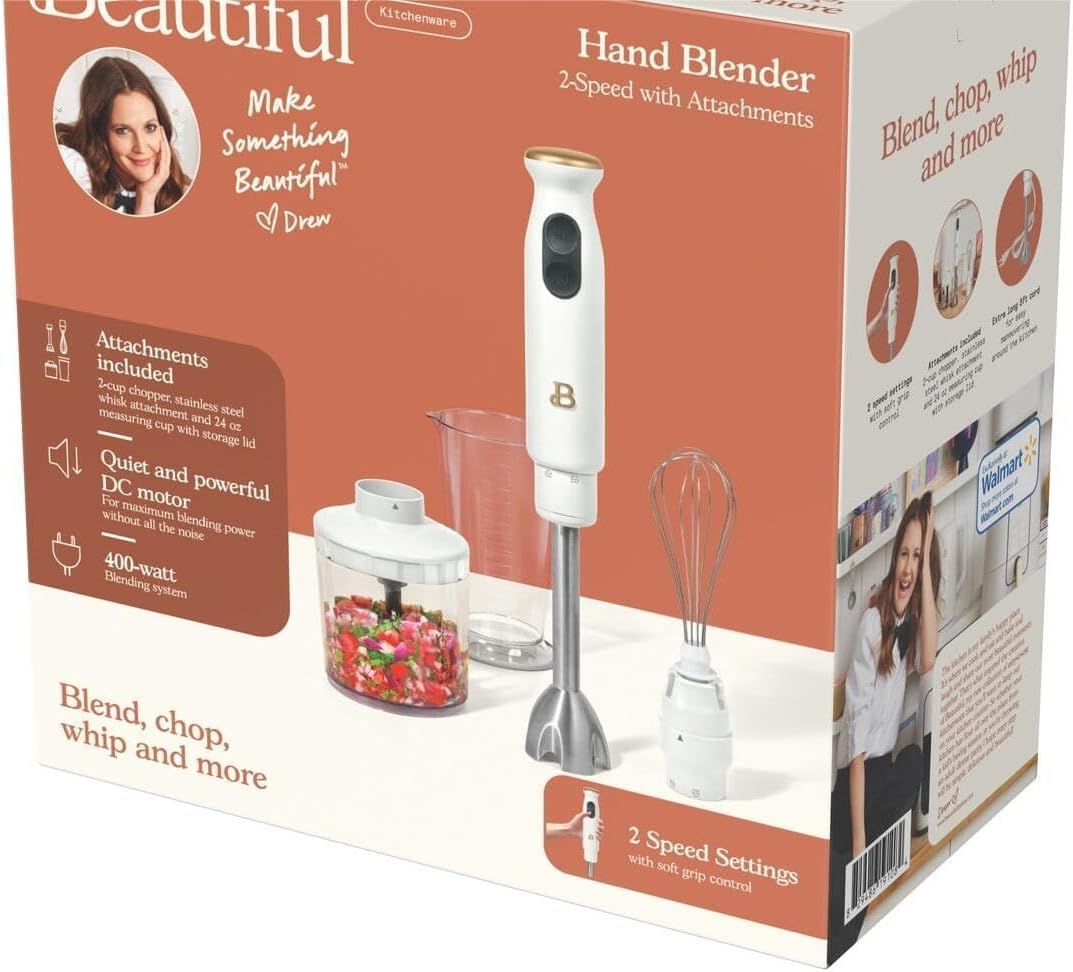 B'eautiful 2-Speed Immersion Blender with Chopper & Measuring Cup, White Icing by Drew Barrymore