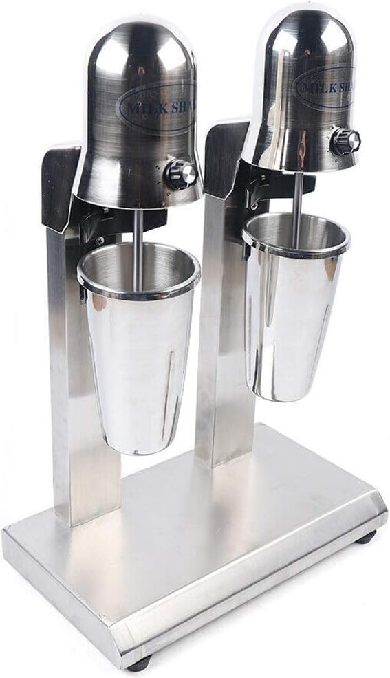 Dual Head Milk-shake Maker, 110V 560W Commercial Stainless Steel Double Head Drink Mixer Machine Smoothie Malt Blender Soft Ice Cream Mixer Blender With Measuring Cups, 2 Adjustable Speed