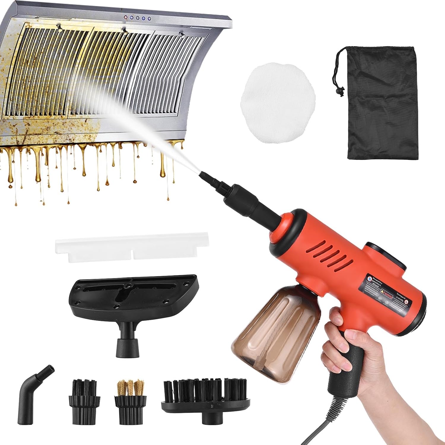 Handheld Steam Cleaner, 1500W Portable Steamer for Cleaning with 600ml Removable Tank & 7 Accessories - Adjustable 3-Temperature Control, Fast Heating & Deep Cleaning for Home (US plug)