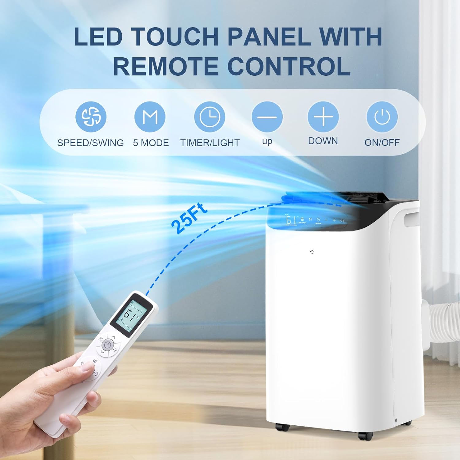 14000 BTU Portable Air Conditioner and Heater for Room up 700 Sq. Ft.,4-IN-1 Quiet Portable Ac Unit with Heater Dehumidifier Fan Function, Remote Control, Sleep Mode, 24H Timer (Black)