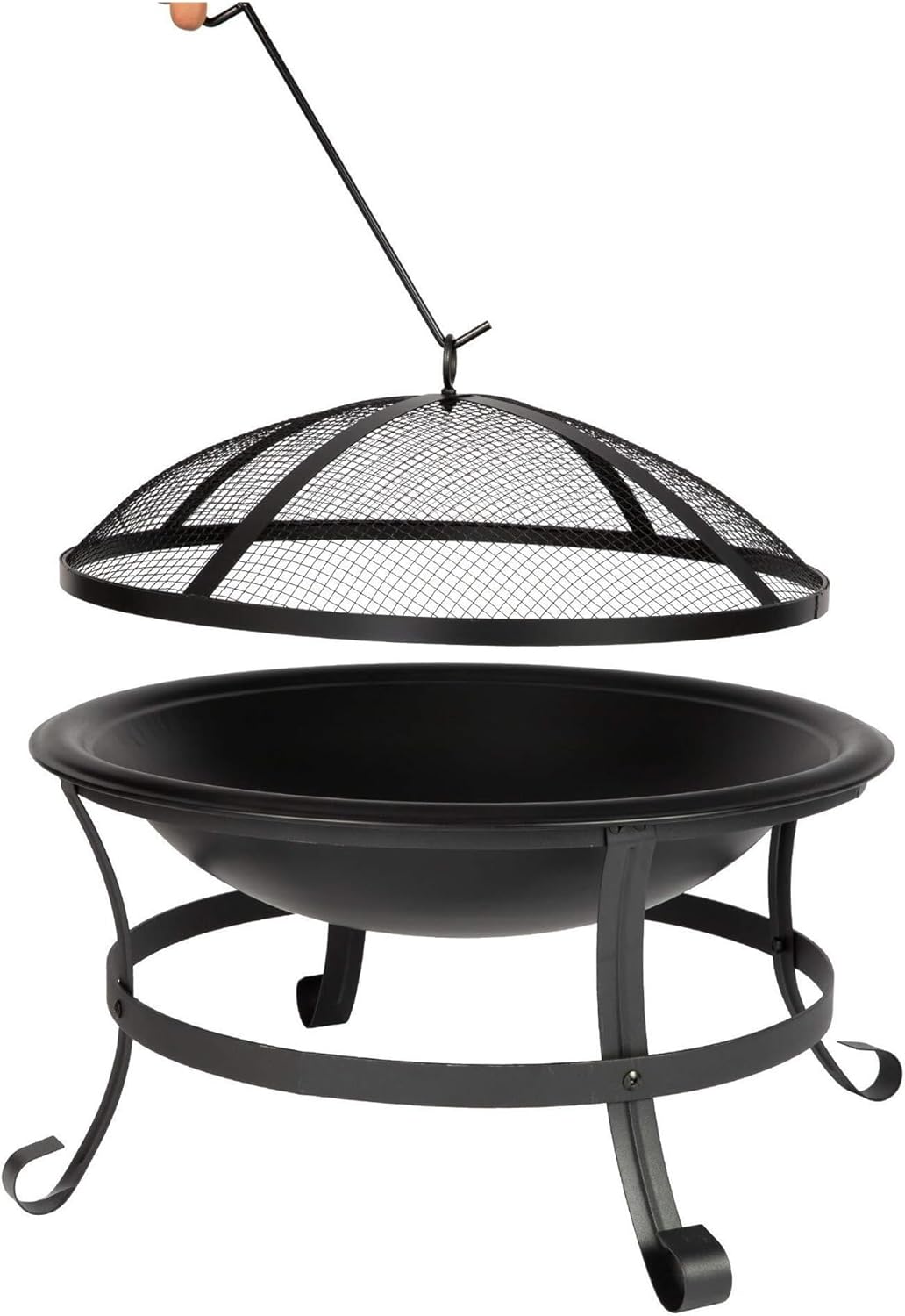 22 Inch Portable Folding Steel Fire Pit Bowl with Spark Screen Cover Log Grate and Poker for Wood Burning Outdoor Use in Backyard Camping Picnic Garden