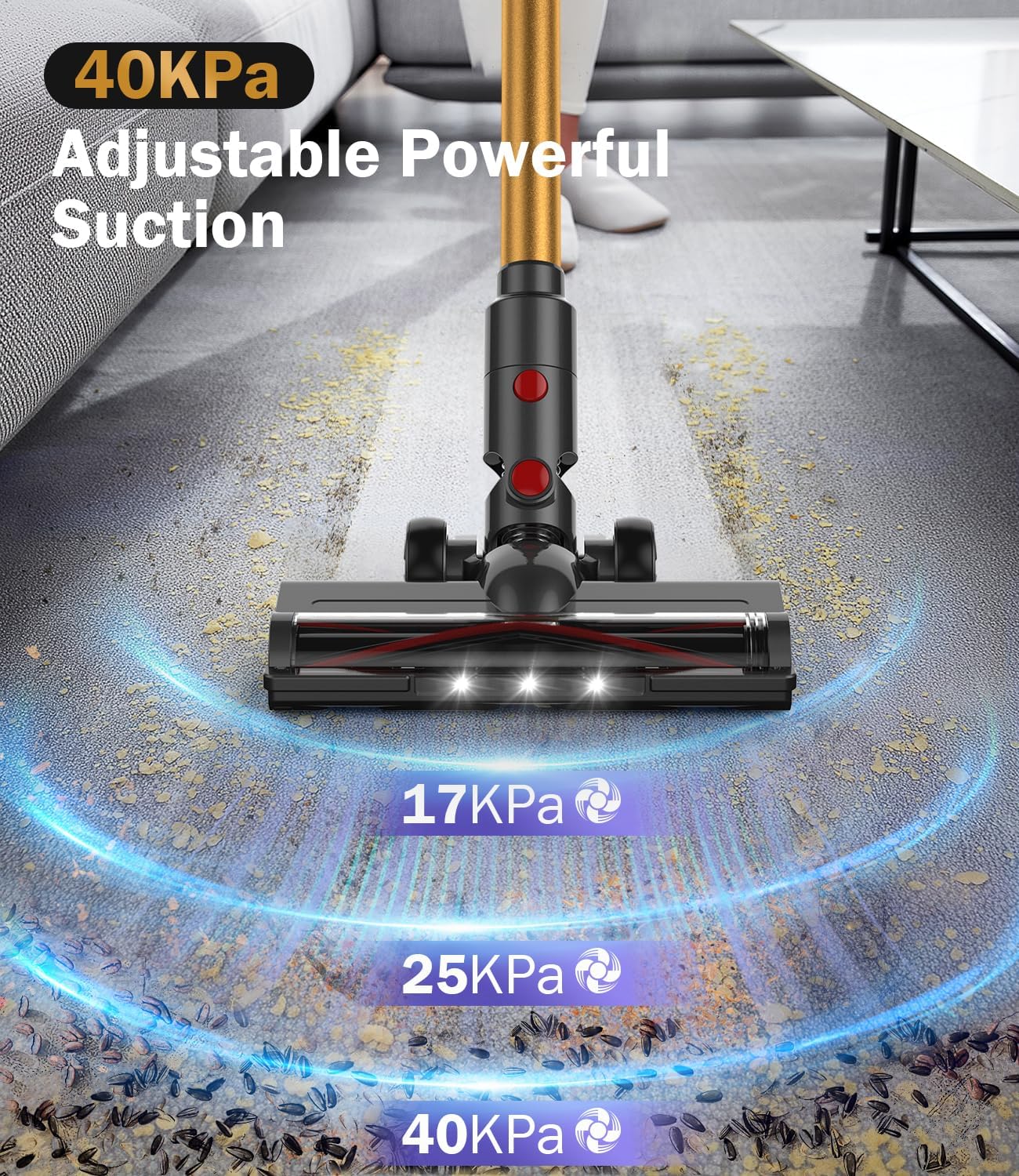 Cordless Vacuum Cleaner, 45Mins Vacuum Cleaners for Home with LED Display, Stick Vacuum Cordless Rechargeable, Wall-mounted Charging, Wireless Vacuum for Home Pet Hair, Carpet, Hardwood Floor