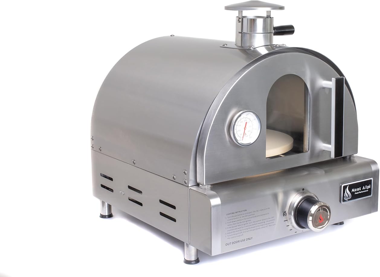 Mont Alpi MAPZ-SS 12000 BTU Multi-Fuel Countertop Table Top Stainless Steel Portable Outdoor Cooking Kitchen Backyard Propane Gas Pizza Making Baking Oven Roasting Grill - Pizza Stone Included