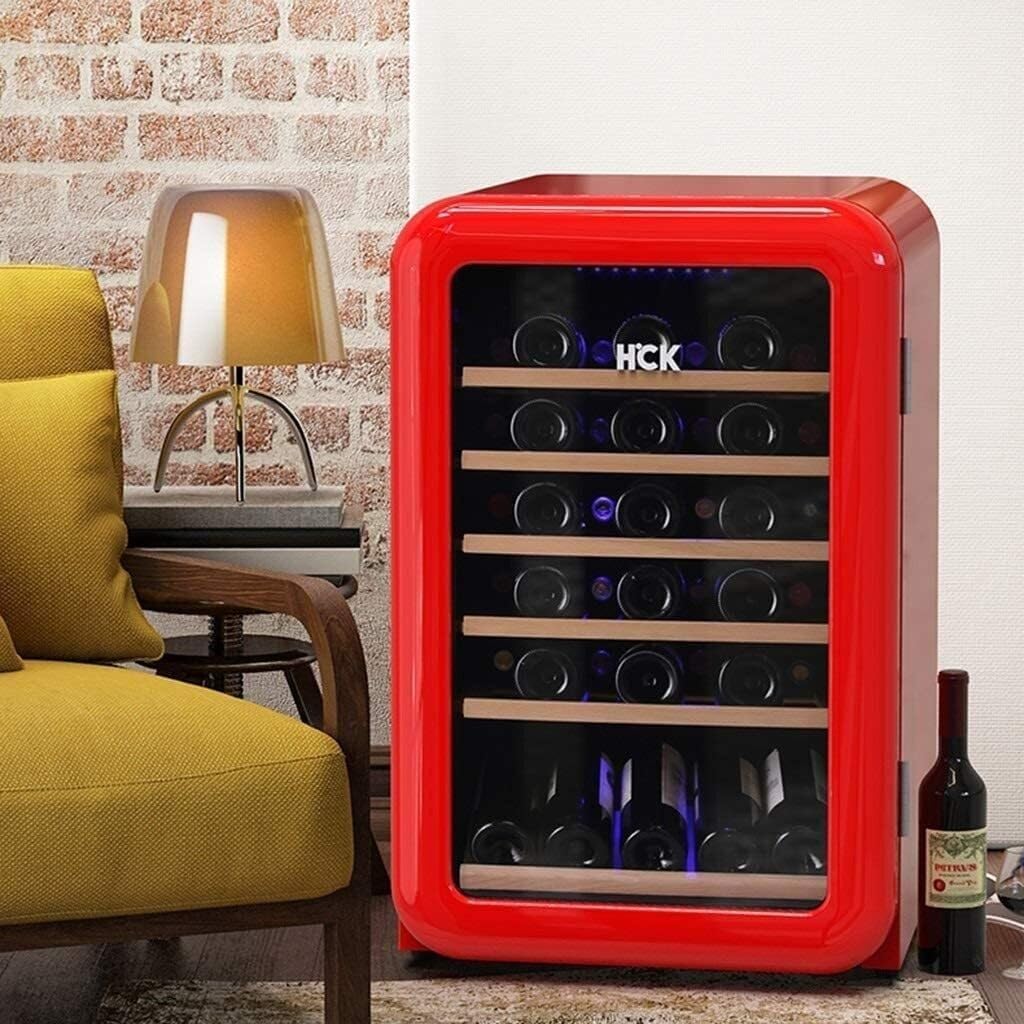 Retro Wine Cooler with 49-Bottle Capacity, Thermostatic Compressor Ice Bar, Independent Wine Cellar with Transparent Glass Door, Beverage Refrigerator (Red)