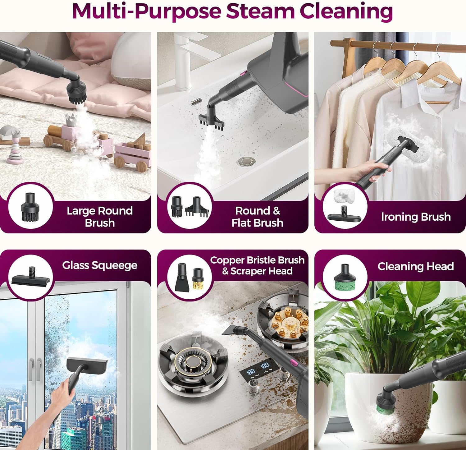 12-in-1 Steam Mop, Steam Cleaner Detachable, Extendable Hose, 23FT Power Cord, 440ml Removable Tank, 260°F Floor Steamer, 3-Level Control, Multi-Purpose for Hardwood, Tile, Grout, Windows, Kitchen