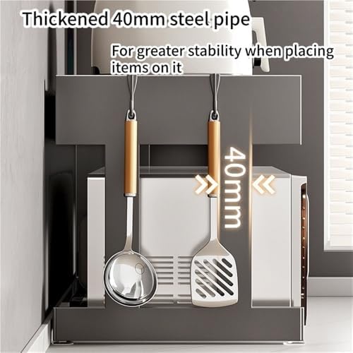 Microwave Stand with Drawer, Countertop Microwave Shelf, Space-Saving Kitchen Organizer for Ovens, Rice Cookers, Small Appliances(Gray,24.4