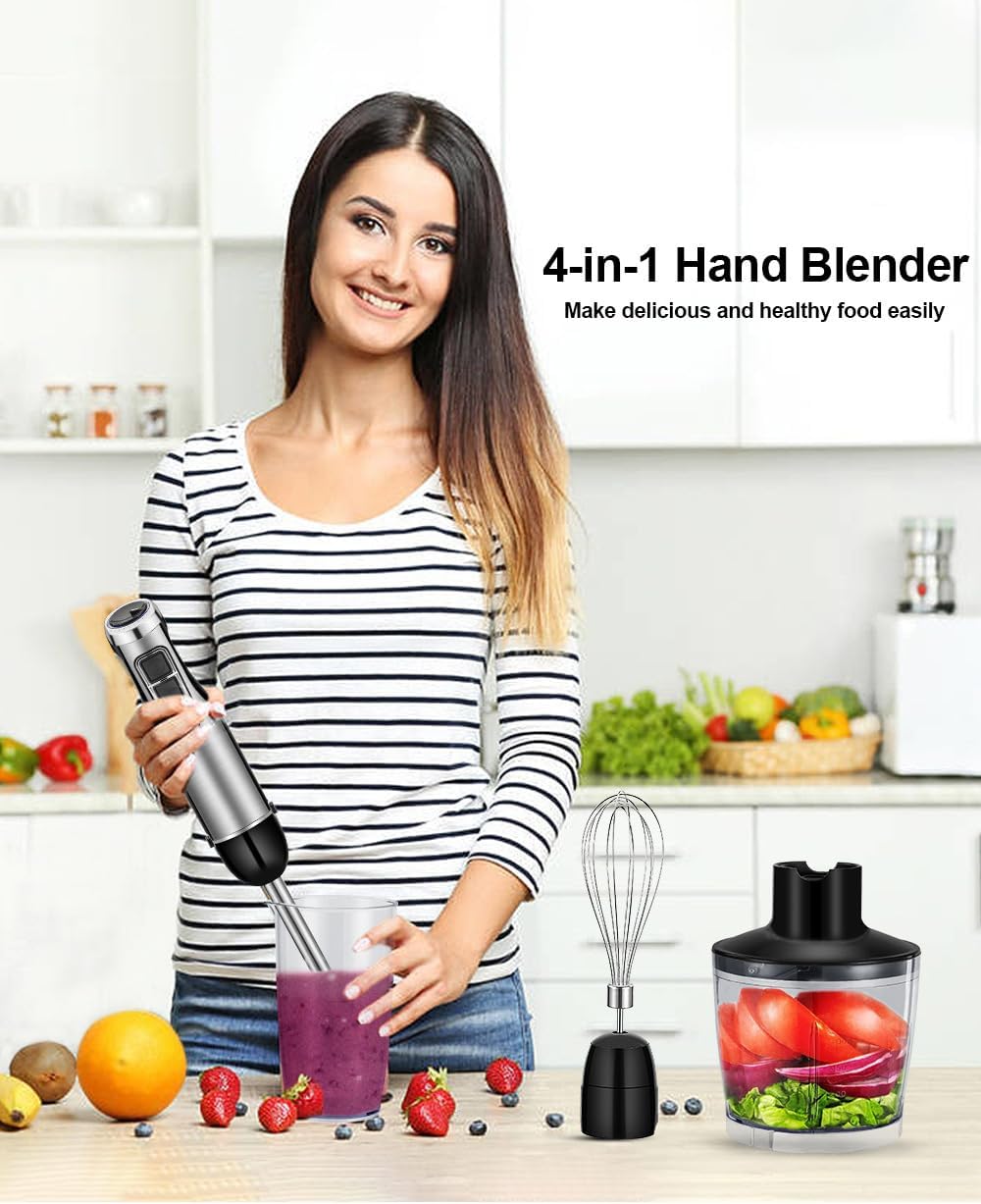 Immersion Hand Blender Multi-Purpose 220V 5 IN 1 Blender Heavy Duty Copper Motor Stainless Steel Finish Includes Whisk Attachment, Chopper and Smoothies Cup (HB3302 EU Plug)