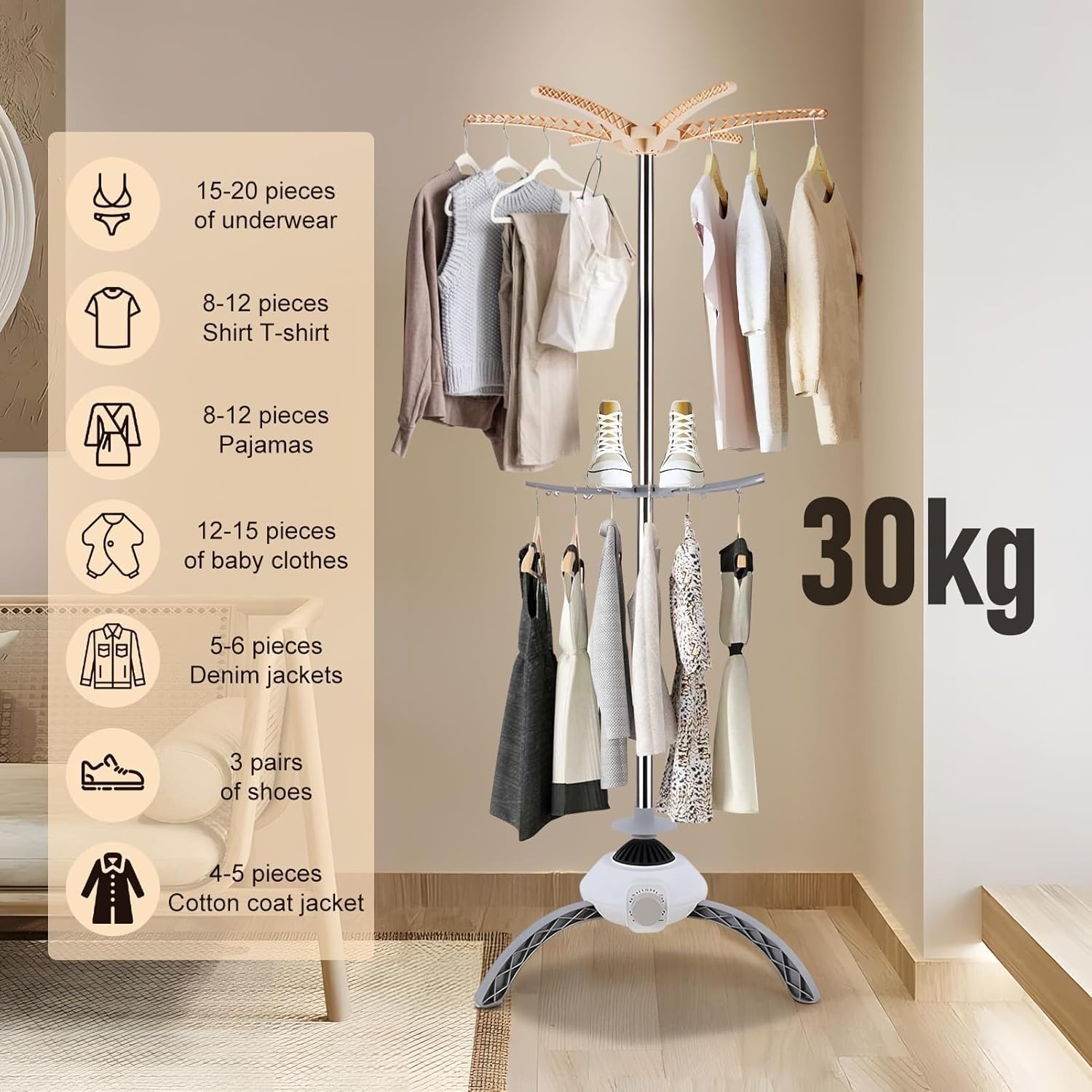 Portable Clothes Dryer to Quickly Dry A Large Number of Clothes and Shoes Travel Dryer Machine Compact Portable(Beige)