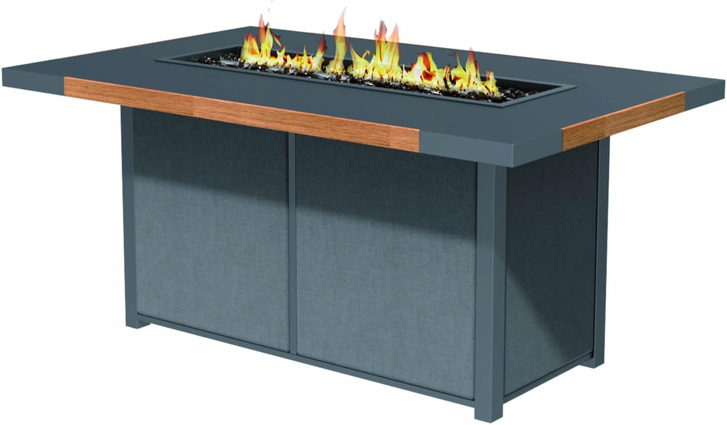 Outdoor Fire Pit Table with Glass Wind Guard, 63x39 inch Aluminum Table Top, Double-Walled Stainless Steel Burner, Weather Resistant