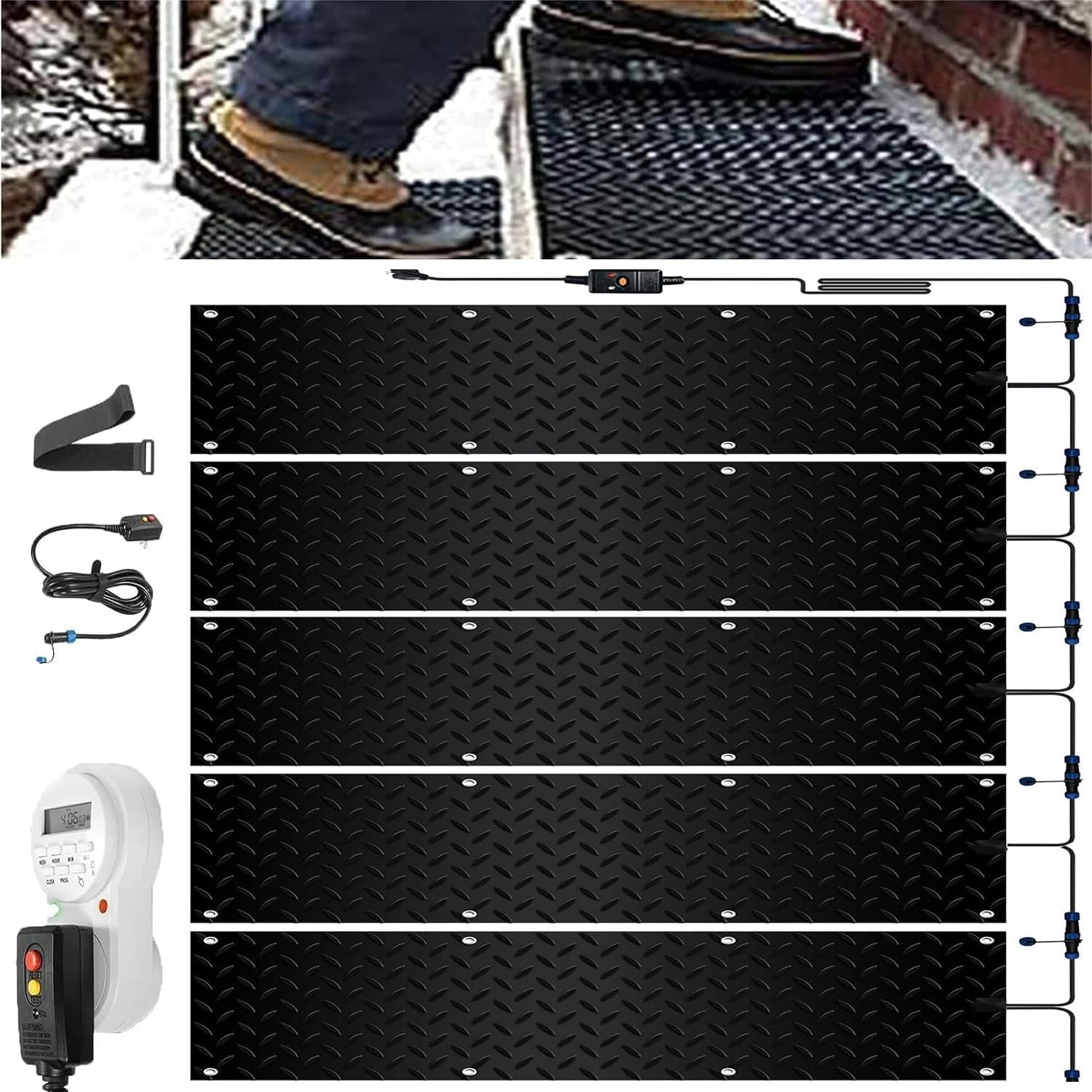 Snow Melting Mats with Timer, 1/2/3/4/5 Pcs Non Slip Heated Mat for Entrances Electric Heated Floor mat Snowmelt Heated Walkway Mats for Winter Snow Removal Stair Sidewalk Heated Foot(5 Pcs,12