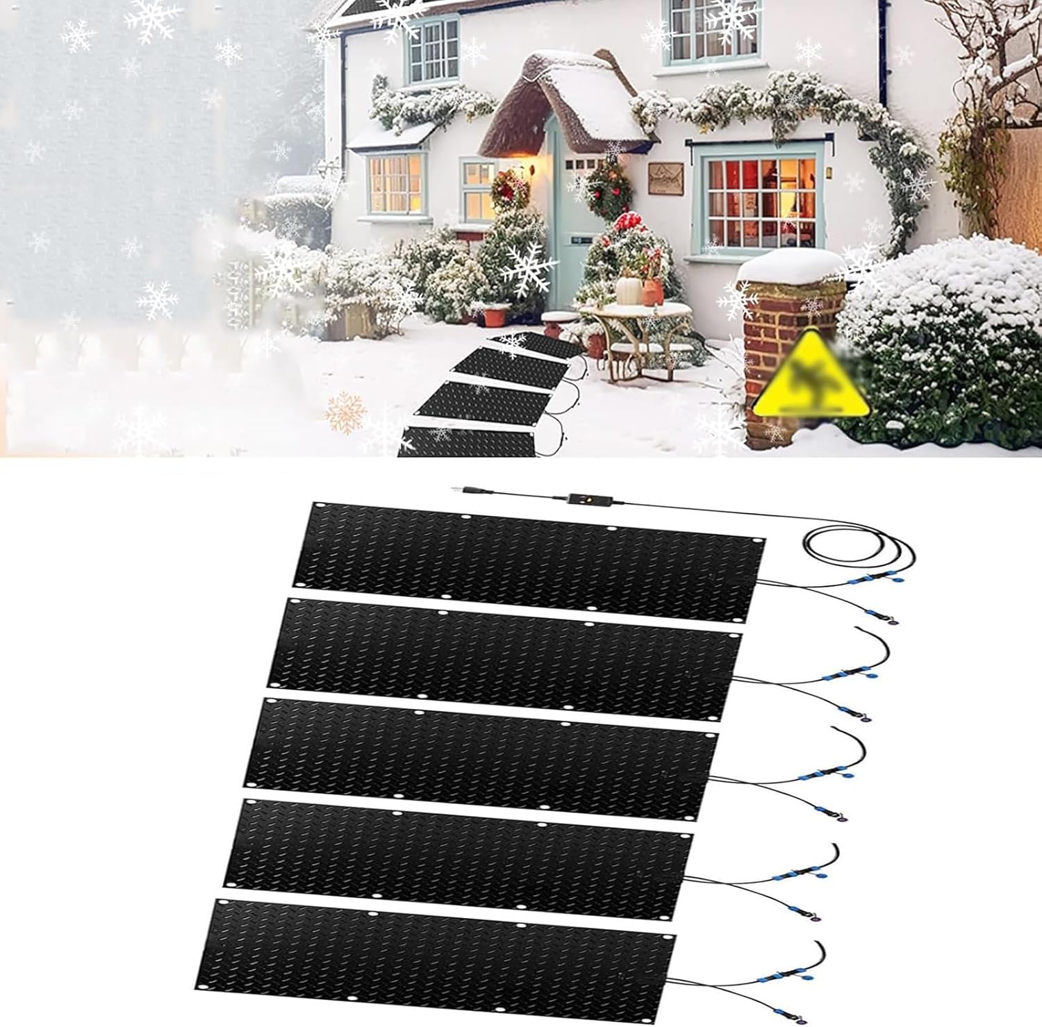 Snow melting mats outdoor driveway, No-Slip Heating Entrance Mats, w/Power Cord, Heated Snow Melting Mats Driveway Walkway,Electric Snow Melting Mats for Winter Snow Removal(5 Pcs,40x200cm/15.7x79in)