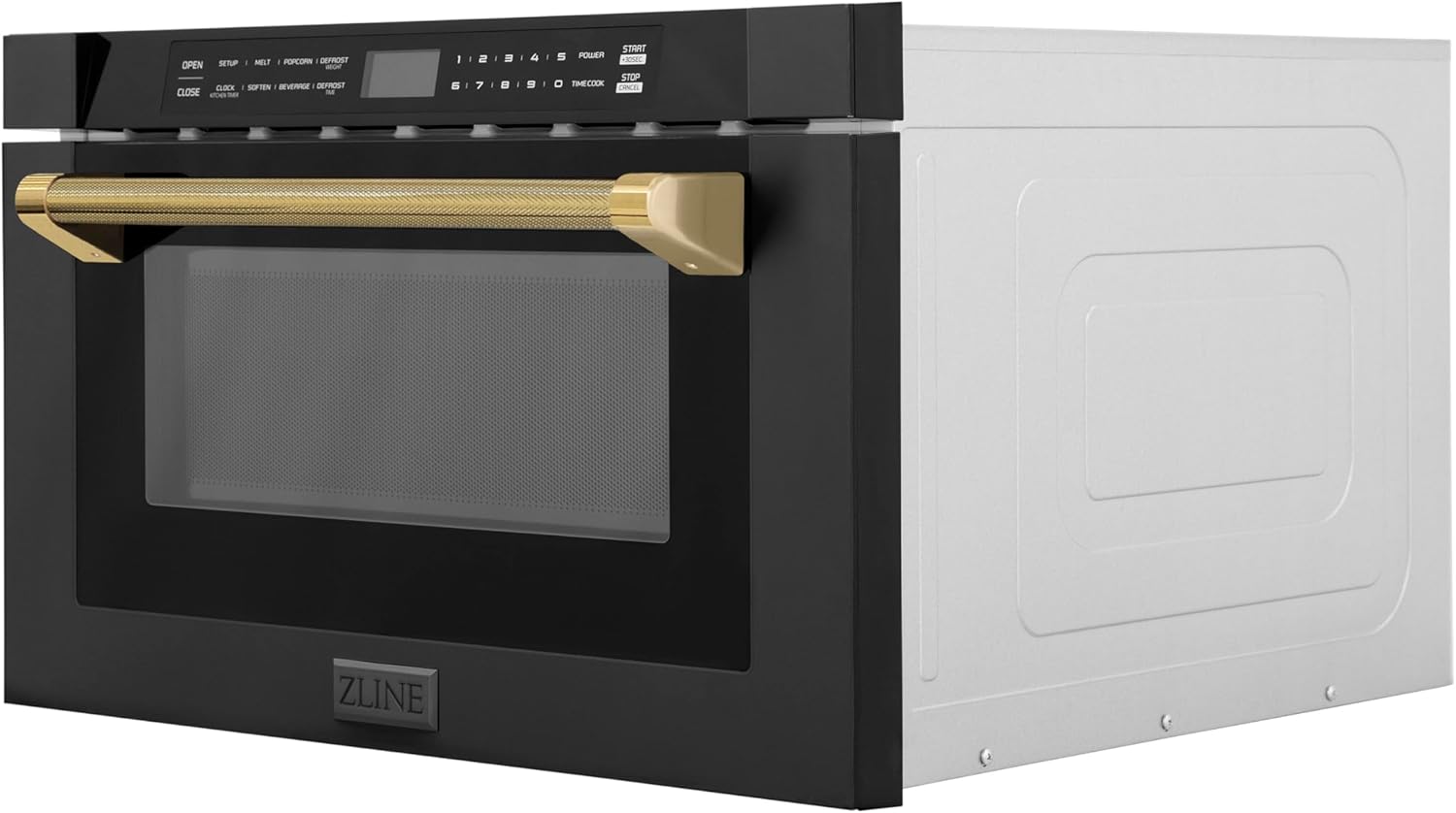 ZLINE Autograph Edition 24 in. 1.2 cu. ft. Built-in Microwave Drawer in Black Stainless Steel and Polished Gold Helix Handle (MWDZ-1-BS-H-KG)