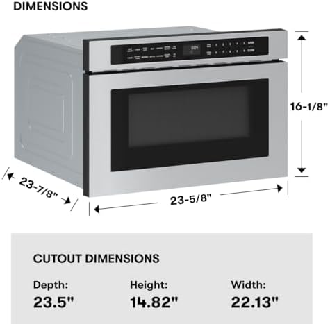 Zephyr 24 inch Built In Drawer Microwave Oven Under Cabinet - Integrated, Wall Mount, Under Counter Pull Out Microwave Drawer 1.2 cu ft, Preset Cooking Options, Easy Clean Coating, 1000W