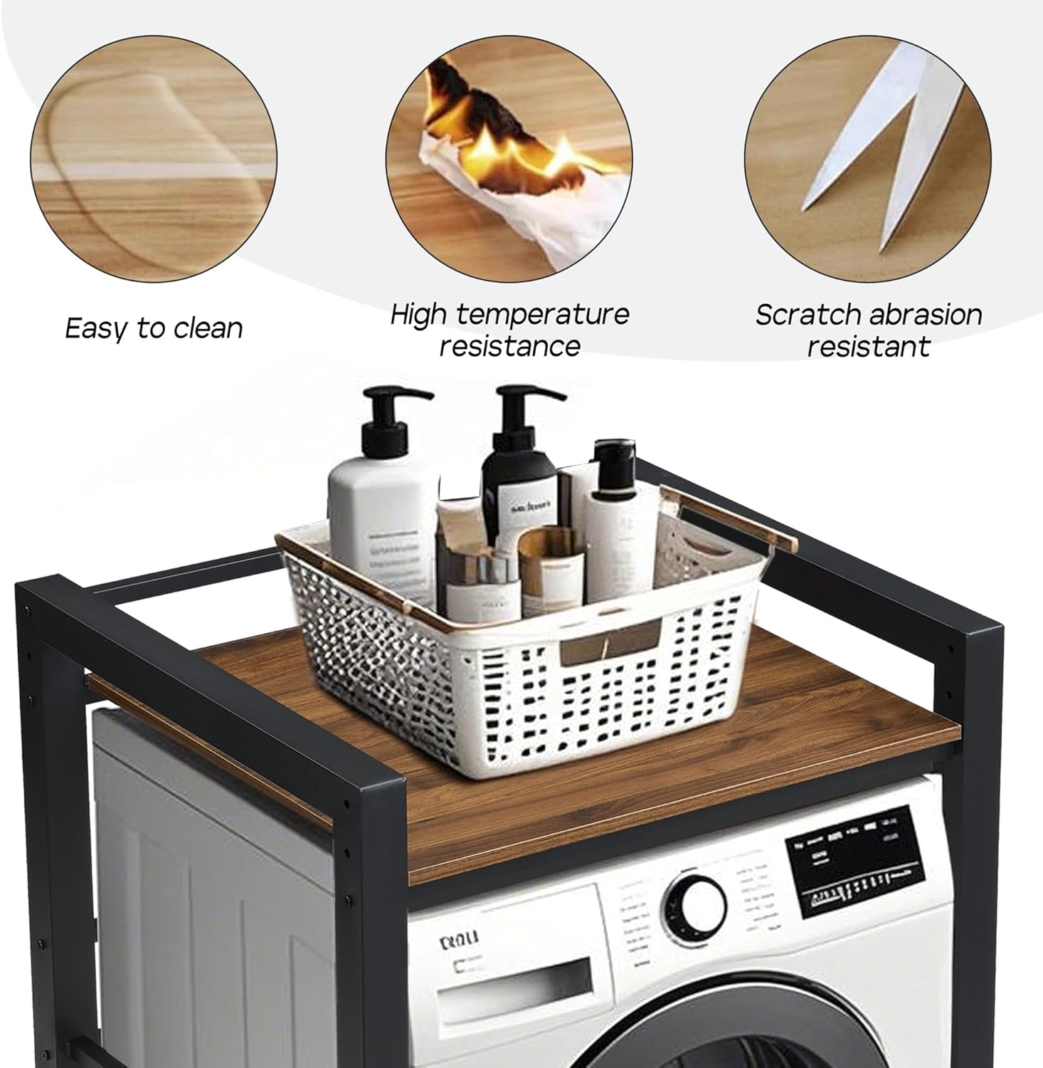 Washer Dryer Stacking Rack Stand, Heavy Duty Steel Standing Storage Shelf Washing Machine Shelf, Over The Washer and Dryer Shelves Space Saving, Load Capacity 300kg, for Bathroom Laundry Room (black)