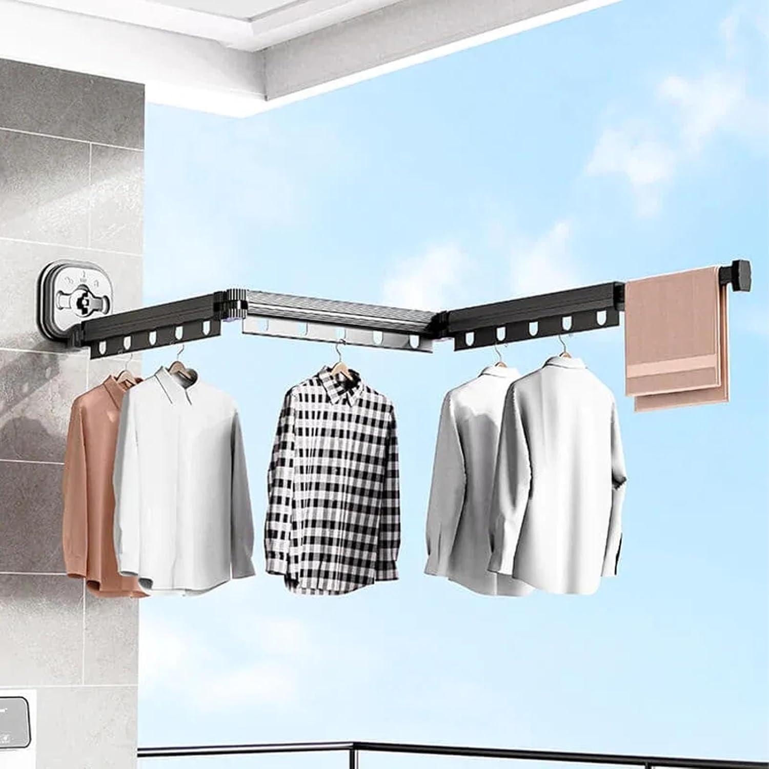Wall Mounted Clothes Drying Rack Retractable Laundry Dryer for Balcony Space Saving (Fold Grey)
