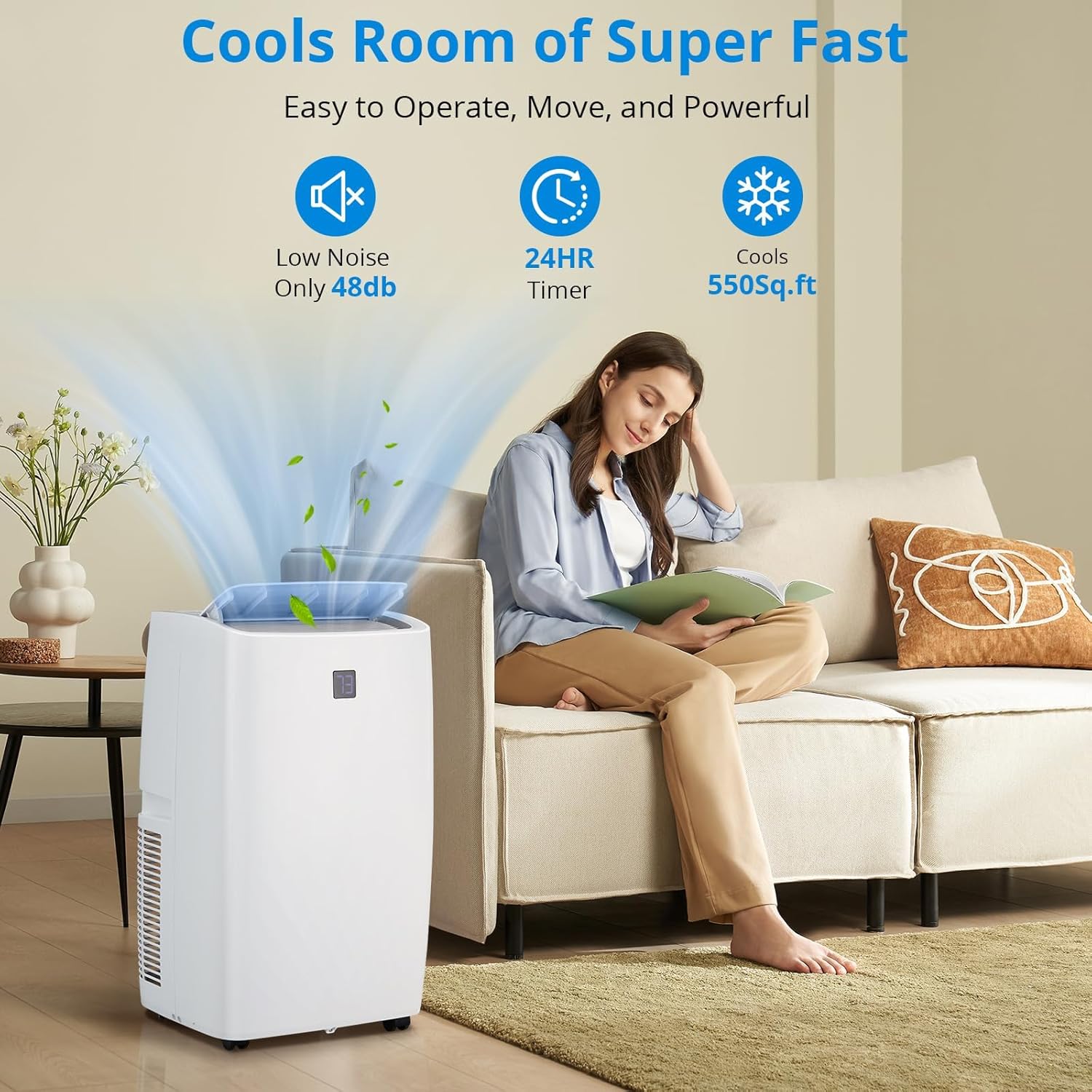 12000 Btu Portable Air Conditioner, Remote Control AC for Room Up to 450 Sq. Ft, 3 in 1 AC Unit, Dehumidifier & Fan with Digital Display, Smart Sleep Mode