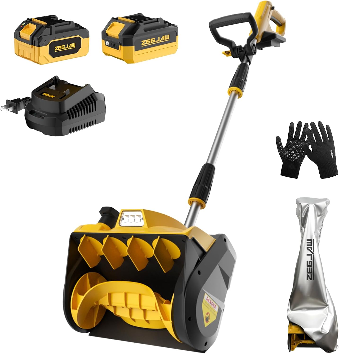 12-Inch 20V Cordless Snow Shovel, Electric Snow Shovel for Driveway with Directional Plate and Adjustable Front Handle, Equipped with LED Lights, 2 * 4.0Ah Battery and Quick Charger Included