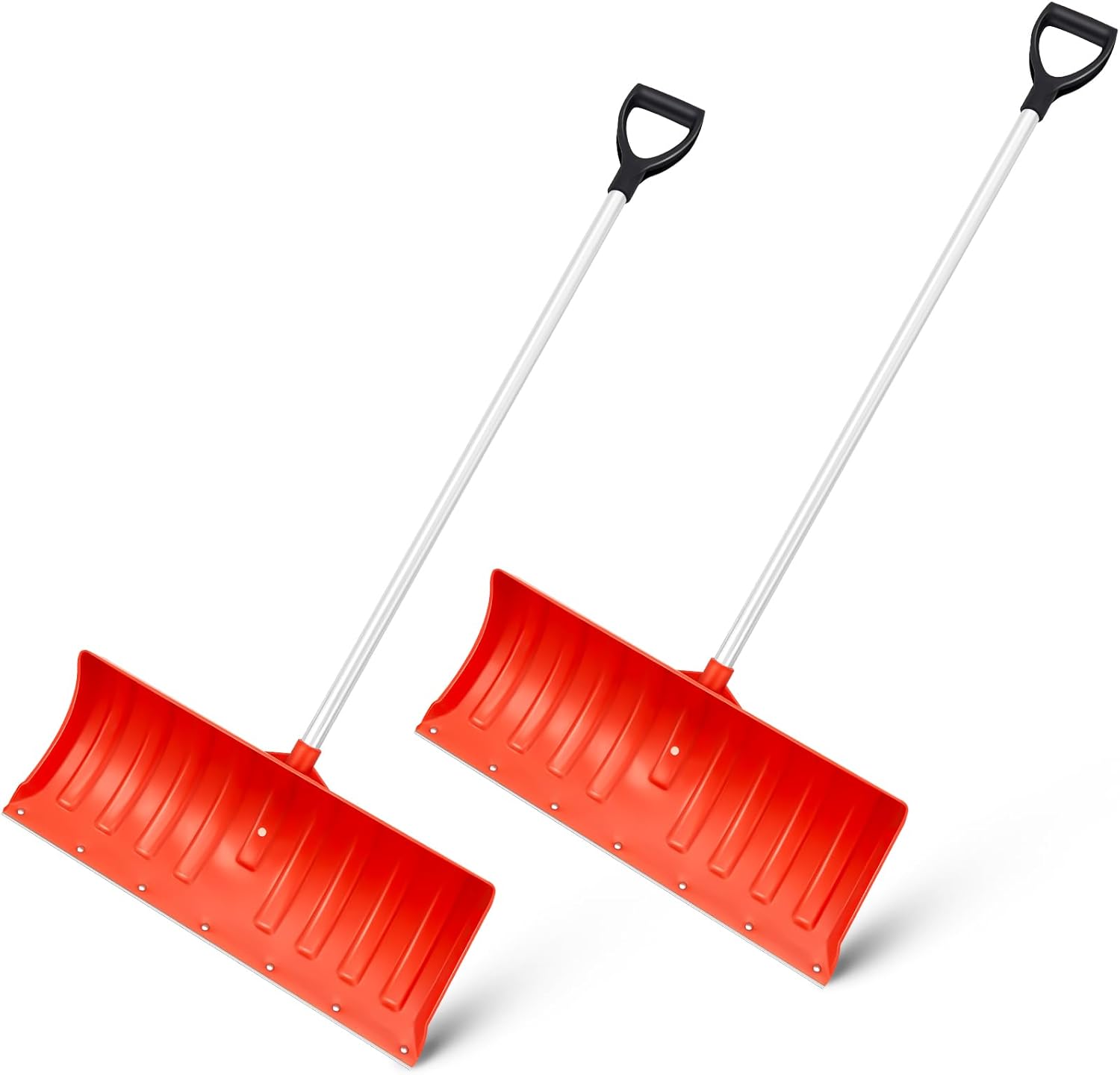 2 Pcs Snow Pusher Shovel 24.8'' Snow Plow with D Grip Handle for Driveway Doorway Sidewalks, Orange