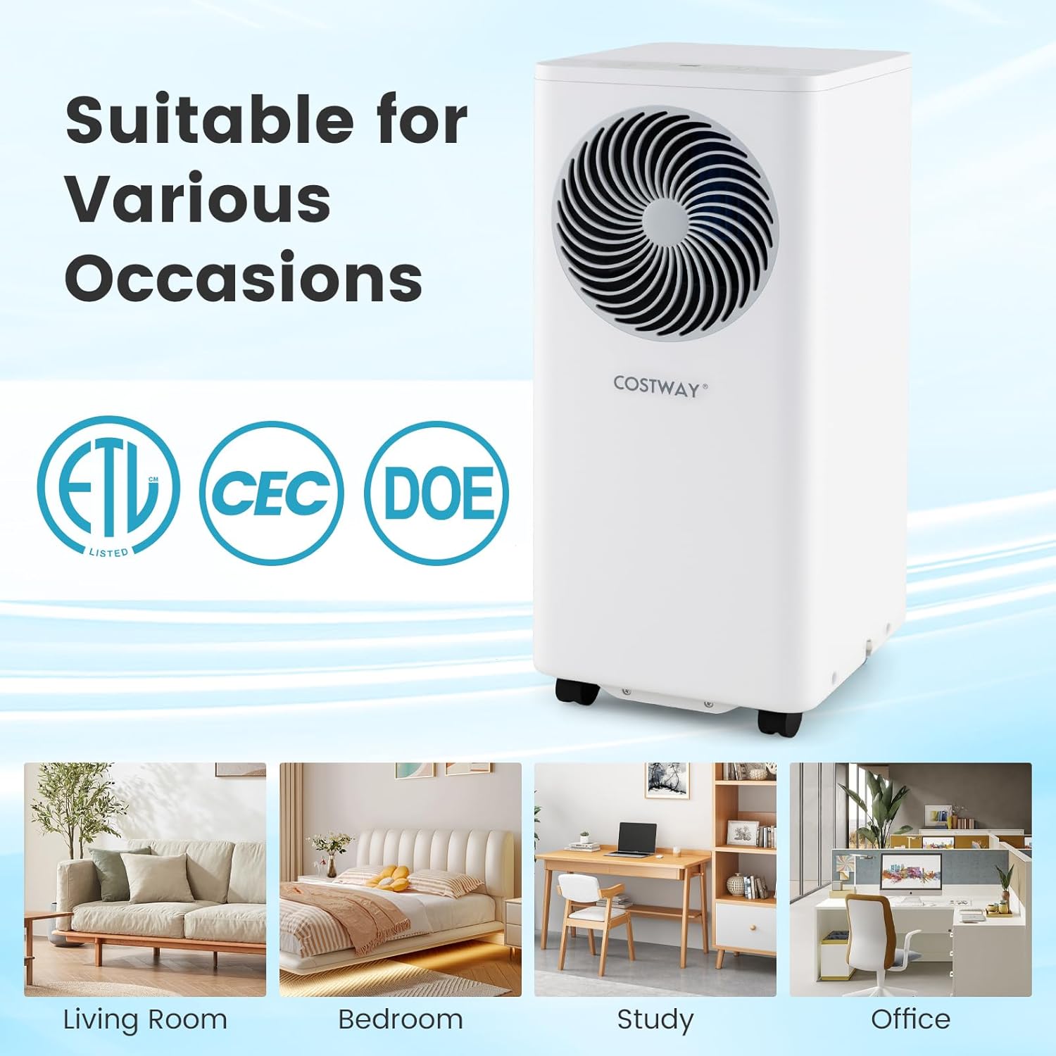 COSTWAY 10000 BTU Portable Air Conditioner, with Fan & Dehumidifier, 24H Timer, Sleep Mode, Remote Control, Drain Hose & Window Installation Kit, Cools up to 450 Sq. Ft (10000 BTU)
