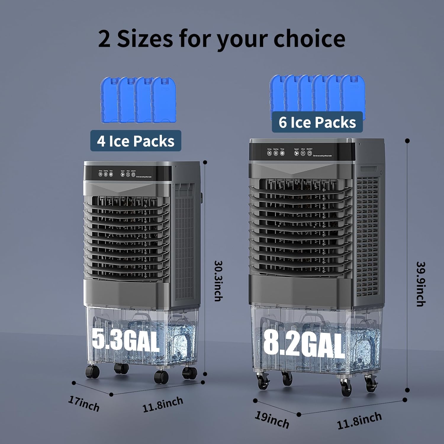 VCJ 8.2 Gal Swamp Cooler Air Conditioner, 3-In-1 12H Timer Evaporative Air Cooler with Remote, 3 Speeds, 6 Ice Packs, Portable Swamp Air Cooler for Room, Garage, Bedroom, Outdoor