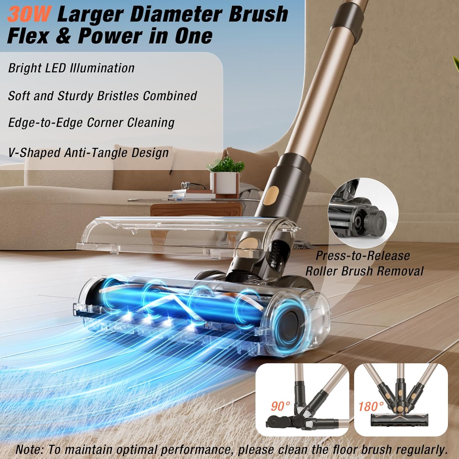 Cordless Vacuum Cleaner, 580W 48KPA 70 Mins Vacuum Cleaners for Home, Self-Standing Stick Vacuum with Touch Screen, Wall Mount Charge, Ultra High-Power Brush for Pet Hair/Plush Carpet/All Floor