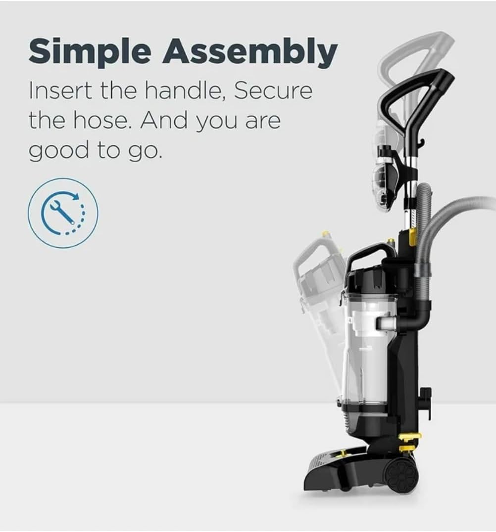 Eurecka Power Lightweight Powerful Upright Vacuum Cleaner for Carpet and Hard Floor, Pet Turbo, Black,Yellow