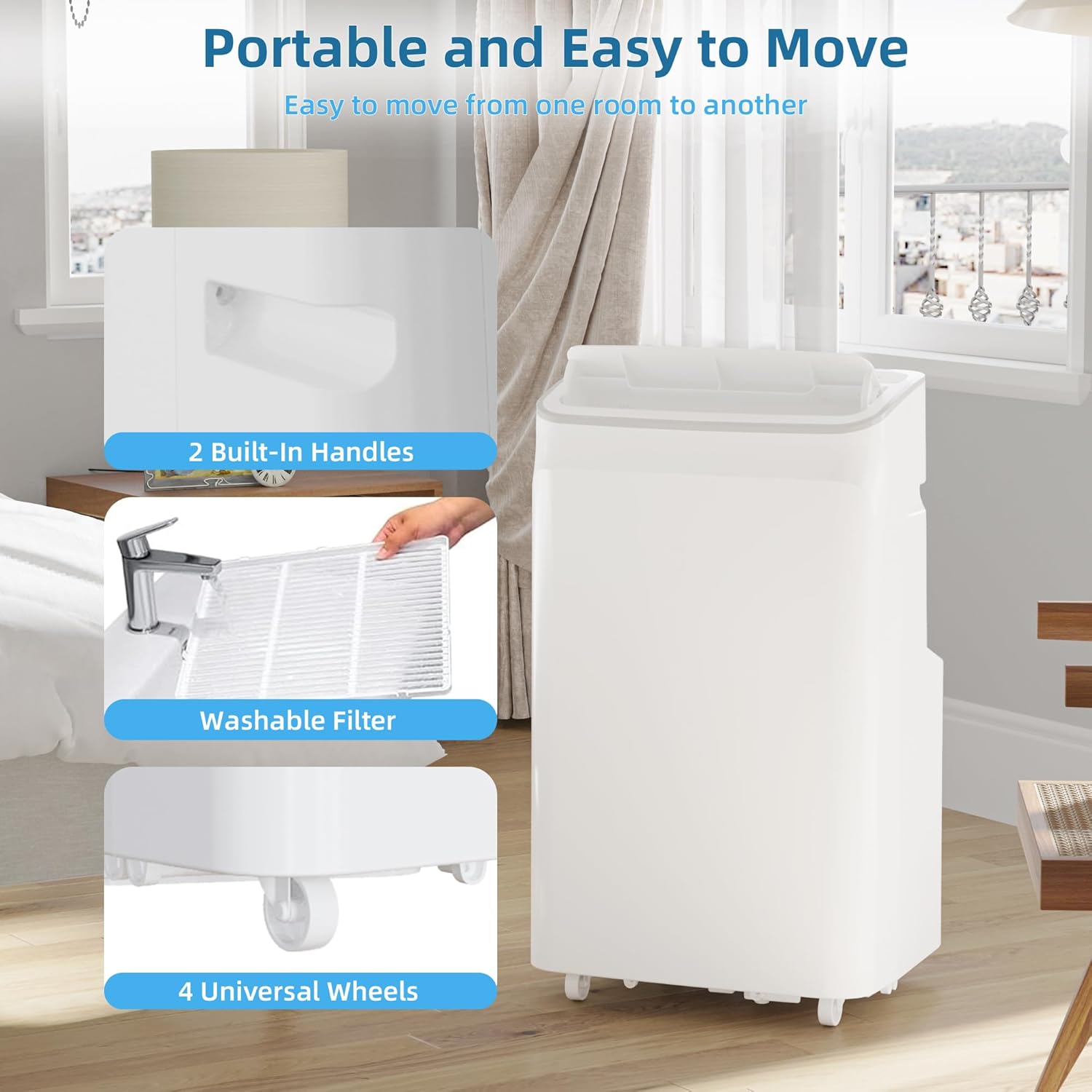 Efficient Cooling with Portable Air Conditioner - 12000 BTU Portable Air Conditioner Cools Rooms Up to 450 Sq. Ft, 3-In-1 Functionality, Quiet Operation