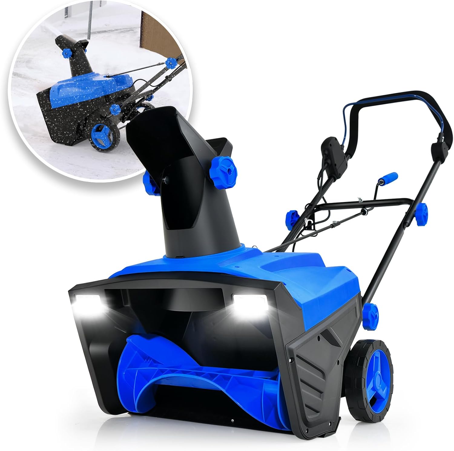 GYMAX Snow Blower, 20” Corded Walk-Behind Snow Blower with 15 AMP Motor, 30 FT Throwing Distance, Directional Chute & Dual LED Lights, Electric Snow Thrower Shovel for Driveways, Sidewalks (Blue 20