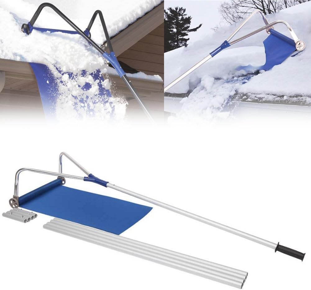 Snow Roof Rake, Lightweight Roof Rake Snow Removal Tool,Lightweight Snow Rake, Snow Shovels,Retractable Aluminum Pole Roof Snow Scraper - 5 Sections,Aluminium Tool for Snow Removal