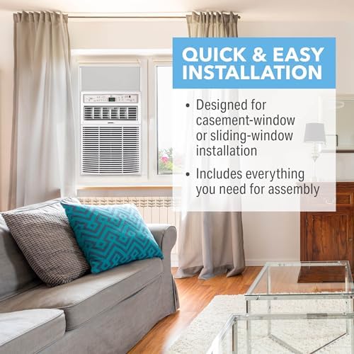 Perfect Aire 10,000 BTU Casement Window Air Conditioner– Cools 450 Sq. Ft. – Remote with Follow Me, Digital LED Display, Timer, R32 Refrigerant, Sliding/Crank-Out Window H: 23.5” x W: 14.75” x D: 21”