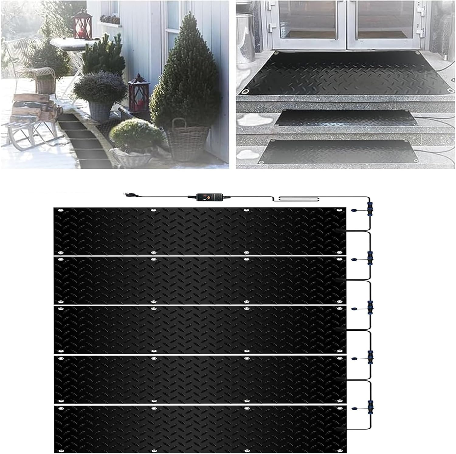 Heated Outdoor Mats Sidewalk Non-slip Heated Mats ，1/2/3/4/5 Pieces Heated Walkway Mat, Non-Slip Heated Snow-Melting, for Outdoors Patio, Garden, Lawn, Steps, Doorways Snow Removal(5 Pcs,30x150cm/12x6