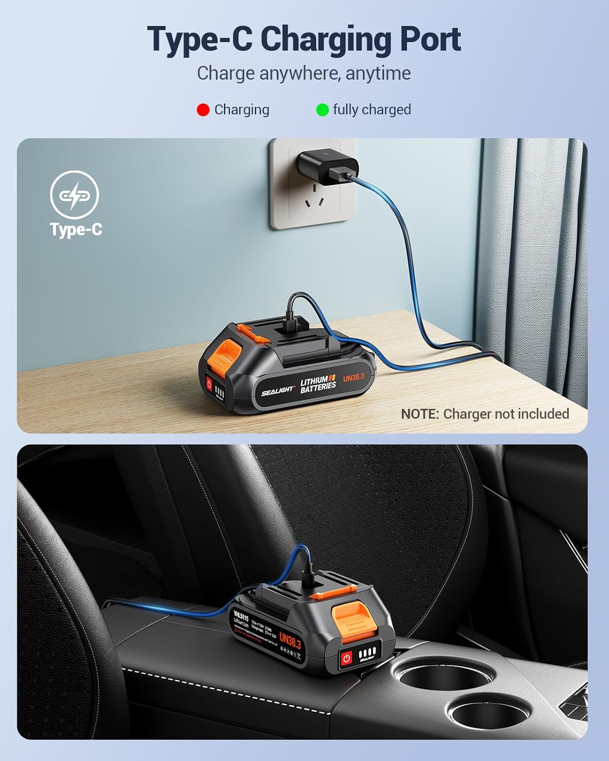 SEALIGHT Car Vacuum Portable Cordless, Handheld Cordless with High Power, Type-C Charging, 2 Suction Modes, Up to 40 Mins Runtime, Small Mini Vacuum for Car, Pet, Home