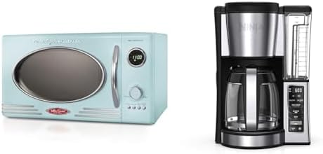 Nostalgia Retro Countertop Microwave Oven - Large 800-Watt - 0.9 cu ft & Ninja 12-Cup Programmable Coffee Brewer, 2 Brew Styles, Adjustable Warm Plate