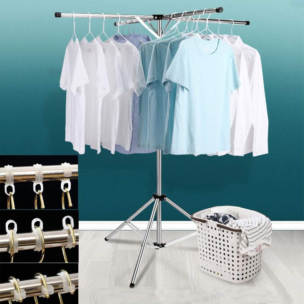 Collapsible Clothes Rack Foldable Portable Space Saving Clothes Drying Rack High Capacity Stainless Steel Laundry Drying Rack with 4 Branches