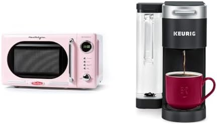 Nostalgia Retro Compact Countertop Microwave Oven - 0.7 Cu. Ft. - 700-Watts & Keurig® K-Supreme Single Serve K-Cup Pod Coffee Maker, MultiStream Technology, Black