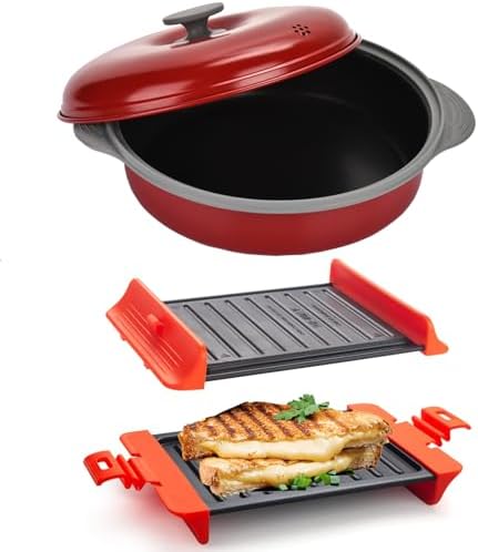 MACONEE Microwave Cookware: Frying Pan Skillet with Panini Press - Fast Grilling, Crisping, and Cooking for Diverse Dishes