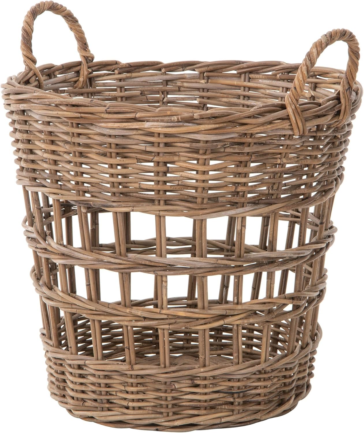 Kouboo Round Rattan Storage and Laundry Basket with Liner and Handles - Removable and Washable Liner