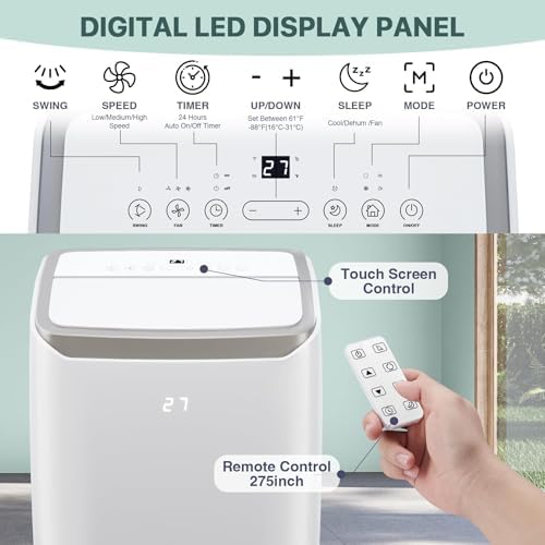 3 in-1 Portable Air Conditioners, 14000 Btu Air Conditioner Portable For Room Up To 700 Sq.Ft. With Remote, Fan Swing, Room Ac Unit As Dehumidifier Fan, Timer, And Auto Shut Off, Window Kit