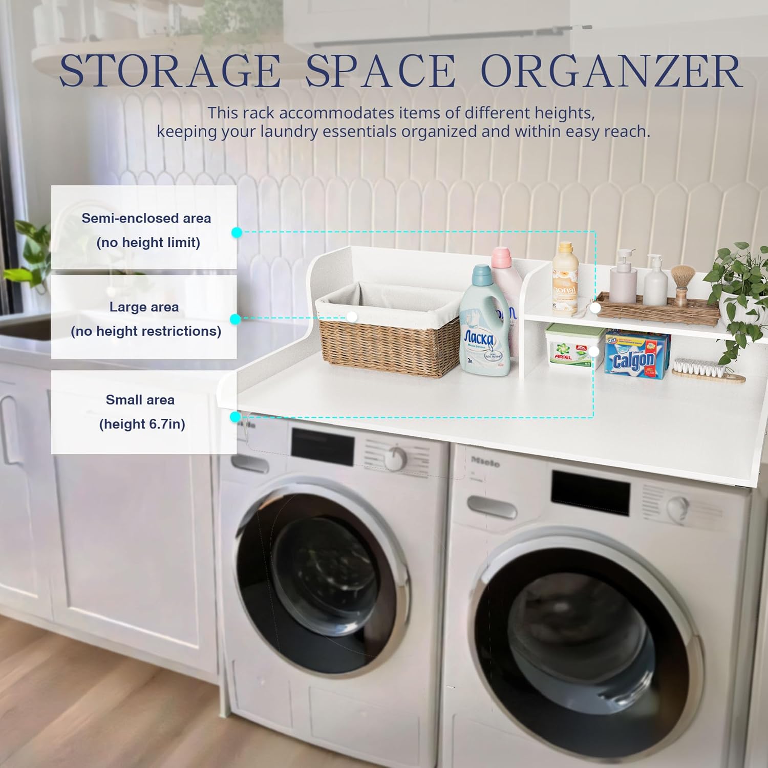 DTK Washer Dryer Wood Countertop with Shelf, Laundry Topper with Non-Slip Mat,27.55