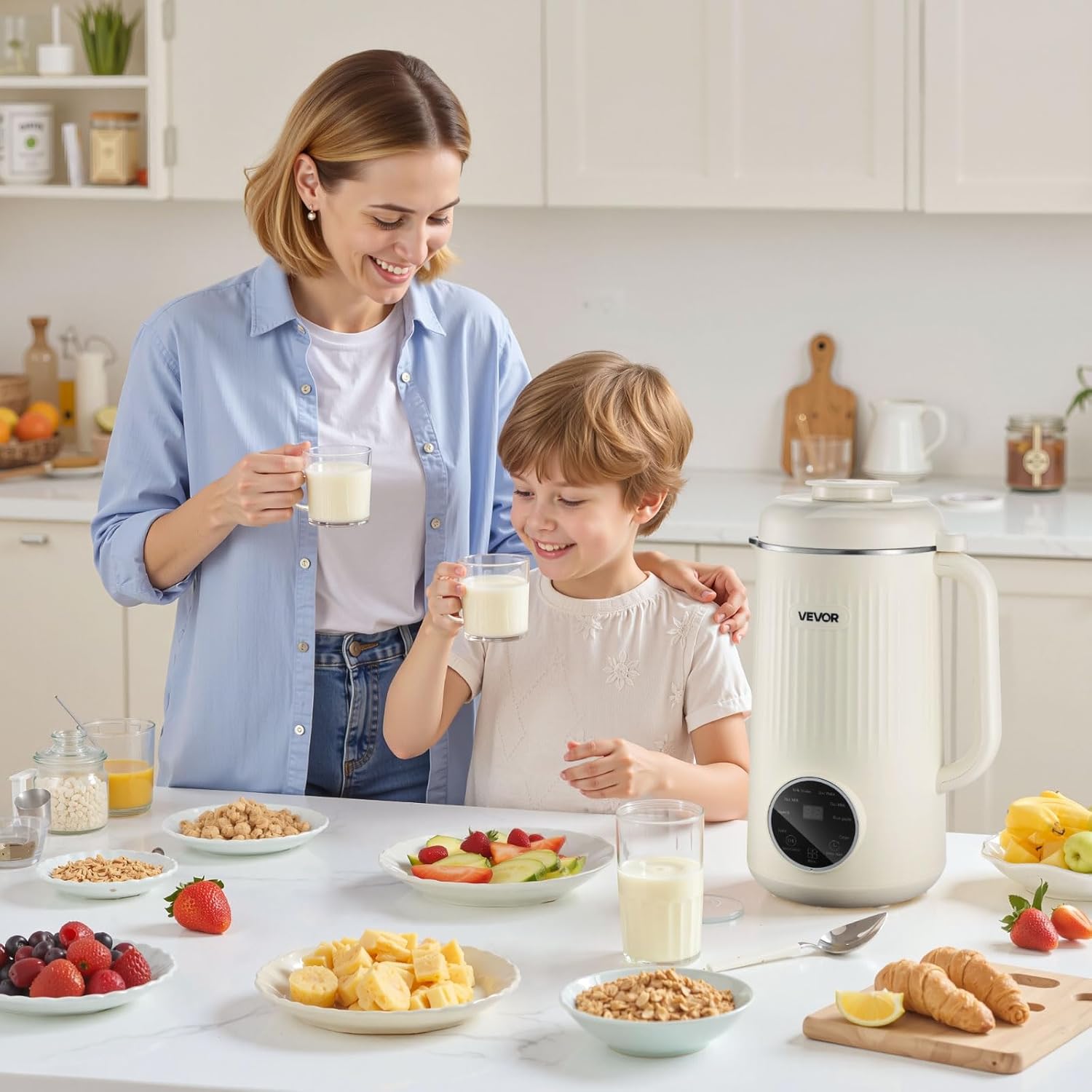 VEVOR 8-in-1 Nut Milk Maker, 41 oz Soy Milk Maker Machine with 10 Blades, for Homemade Oat, Nut, Soy, Juice, Milkshake, Rice Cereal, Plant-Based Beverages with Self-Cleaning, Boil Water, 12-Hour Delay