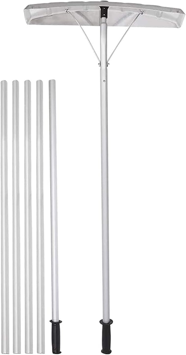 Snow Rake Extendable Aluminum Snow Rake 5Ft-20Ft Sturdy Lightweight Snow Removal Tool With Wide Blade & 5-Section Tubes & TPE Anti-Skid Adjustable Handle For Clearing Rooftop Snow Wet Leaves Dribs